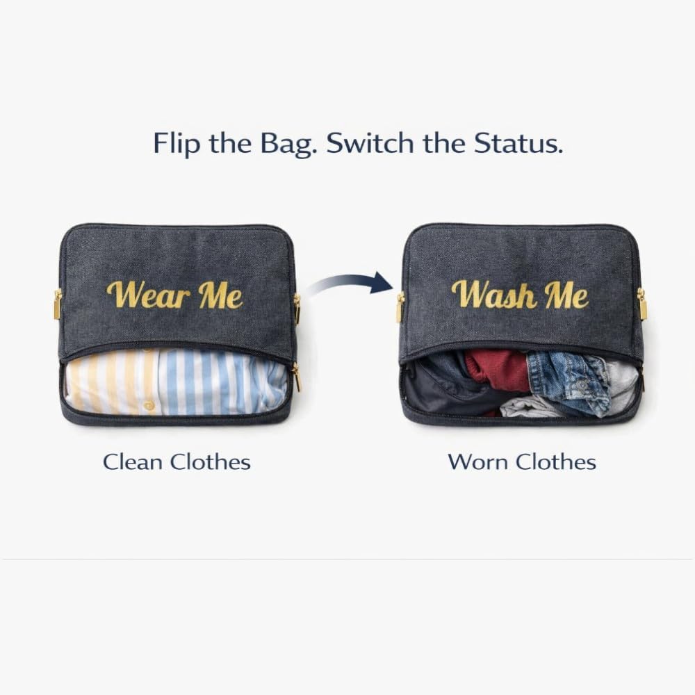 Wear Me Wash Me Travel Laundry Bag - 2-Sided Clean and Dirty Clothes Organizer Pouch for Suitcase, Carry-On and Trips