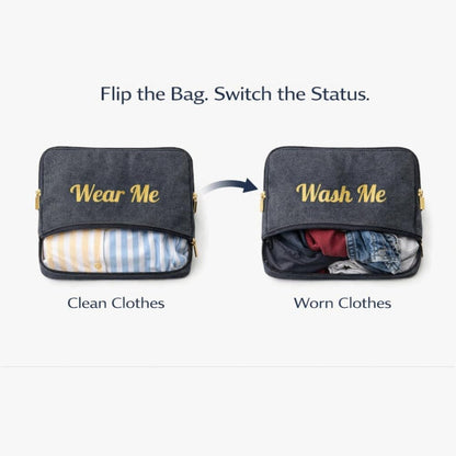 Wear Me Wash Me Travel Laundry Bag - 2-Sided Clean and Dirty Clothes Organizer Pouch for Suitcase, Carry-On and Trips