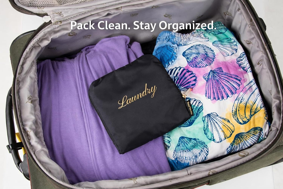 Wear Me Wash Me Travel Laundry Bag - 2-Sided Clean and Dirty Clothes Organizer Pouch for Suitcase, Carry-On and Trips