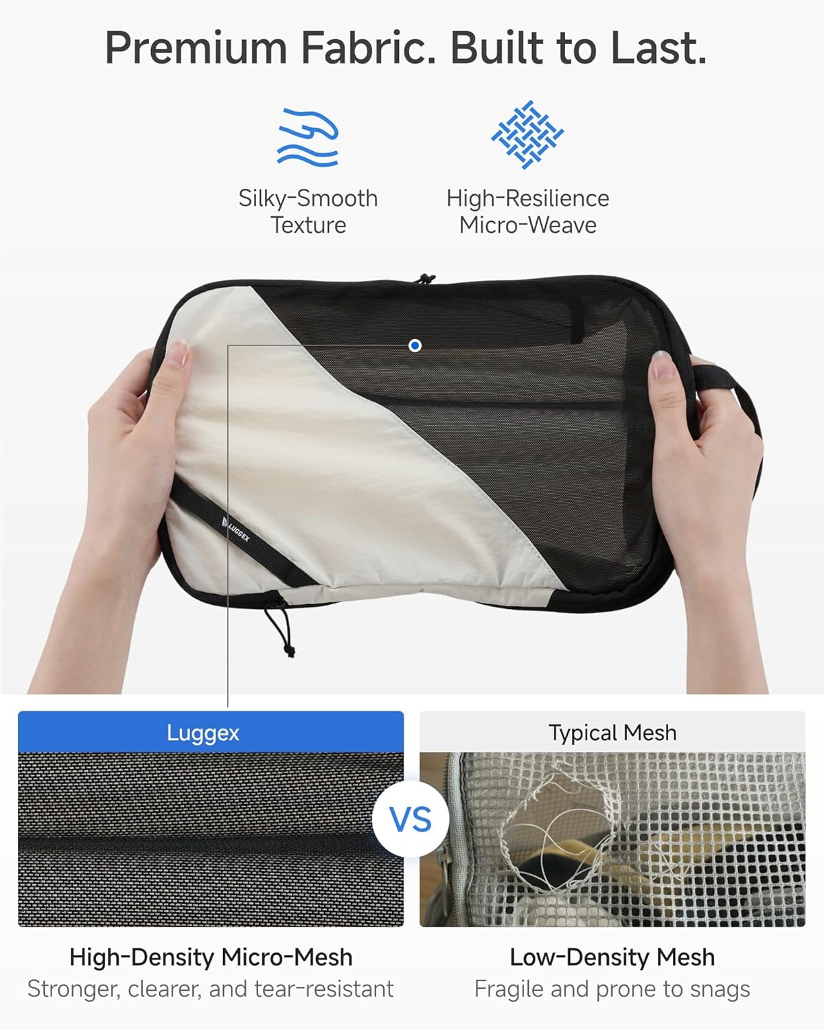 LUGGEX Compression Packing Cubes for Travel, Lightweight Luggage Organizer Bags with Shoe Bag, Space Saving Suitcase Packing Cubes for Carry-On with Breathable Mesh, Double-Zipper (POX01, Beige)