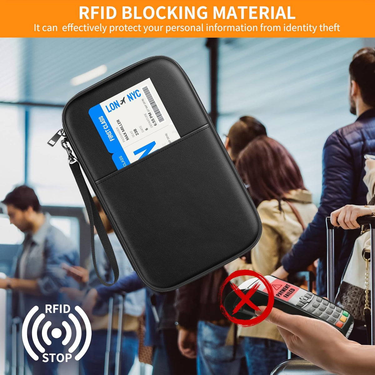 2500℉ Fireproof Family Passport Holder Upgraded Material | RFID Blocking Travel Passport Wallet with 2 Pockets,Travel Document Organizer Case for Passport,Card and Money