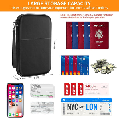 2500℉ Fireproof Family Passport Holder Upgraded Material | RFID Blocking Travel Passport Wallet with 2 Pockets,Travel Document Organizer Case for Passport,Card and Money