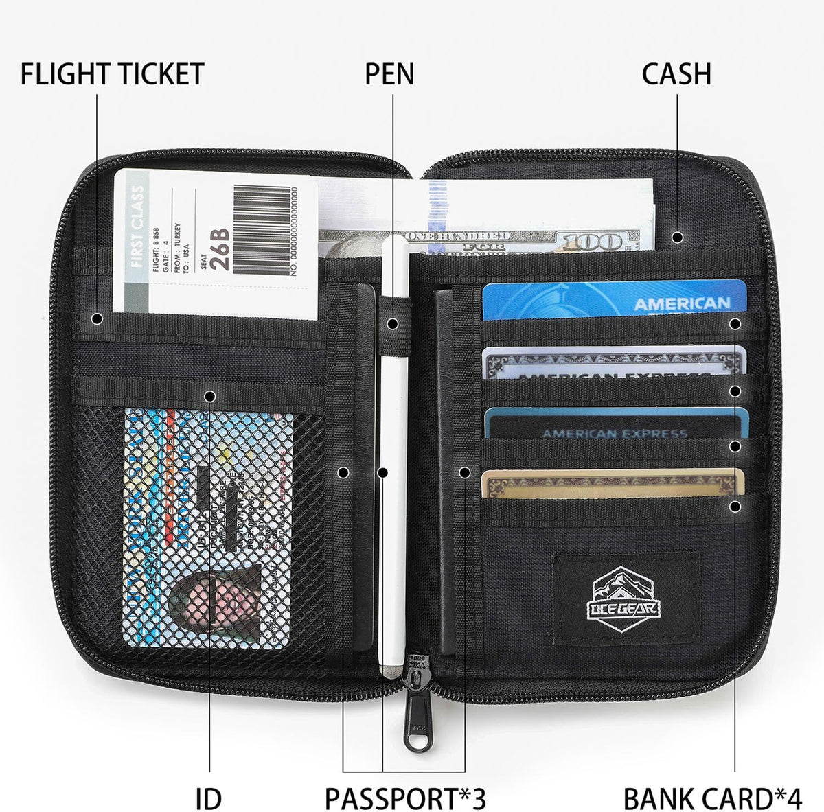Travel Passport Wallet RFID Family Passport Holder with Hand Strap, Waterproof Travel Document Organizer for Credit Card, Boarding Pass, ID, Money, Flight Tickets OCE GEAR Series