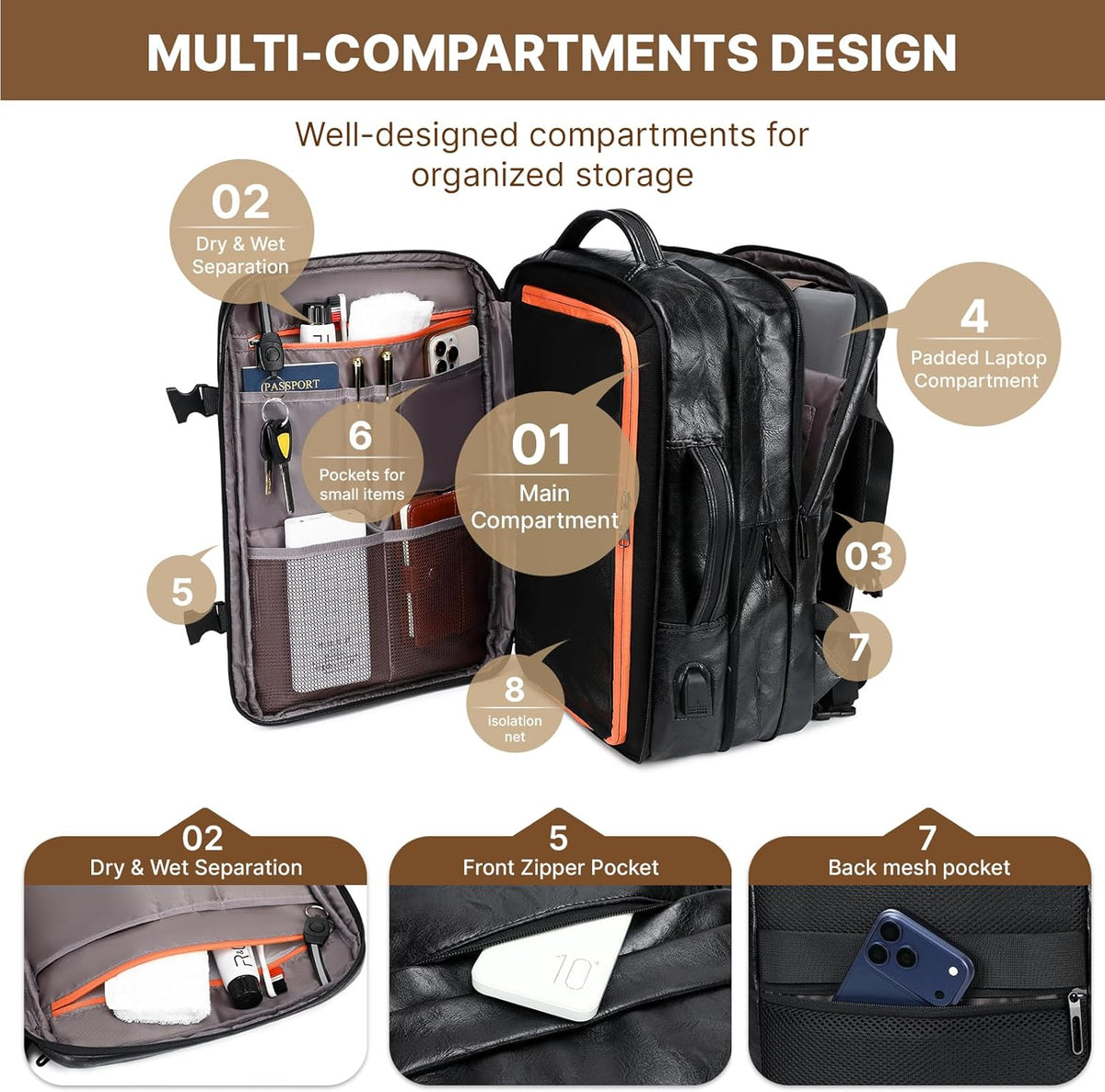 Carry On Backpack, 40L Expandable Travel Backpack with Laptop Compartment, Water Resistant Business Travel Bags Airline Approved for Men Women Weekend Trip (Black)