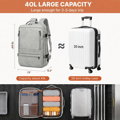 Carry On Backpack, 40L Expandable Travel Backpack with Laptop Compartment, Water Resistant Business Travel Bags Airline Approved for Men Women Weekend Trip (Black)