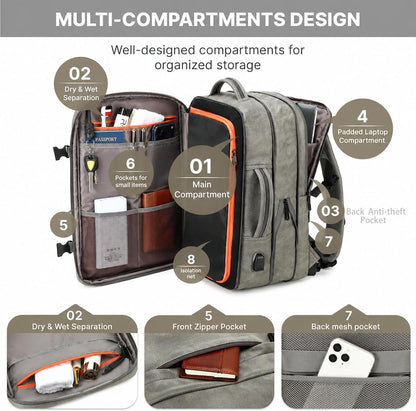 Carry On Backpack, 40L Expandable Travel Backpack with Laptop Compartment, Water Resistant Business Travel Bags Airline Approved for Men Women Weekend Trip (Black)