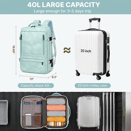 Carry On Backpack, 40L Expandable Travel Backpack with Laptop Compartment, Water Resistant Business Travel Bags Airline Approved for Men Women Weekend Trip (Black)