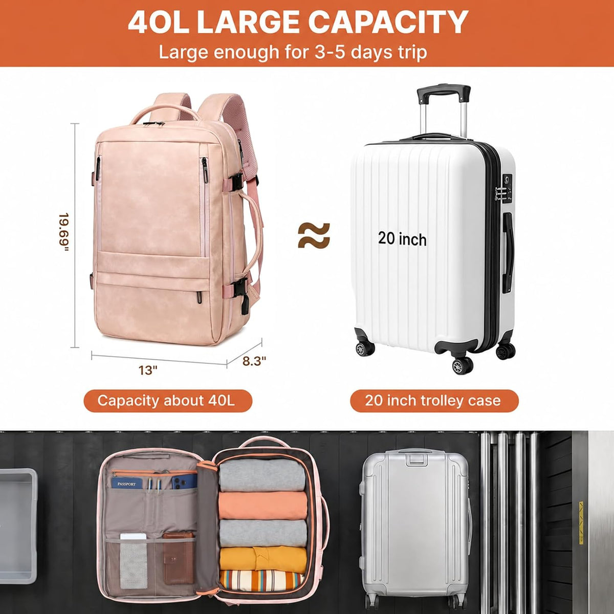Carry On Backpack, 40L Expandable Travel Backpack with Laptop Compartment, Water Resistant Business Travel Bags Airline Approved for Men Women Weekend Trip (Black)