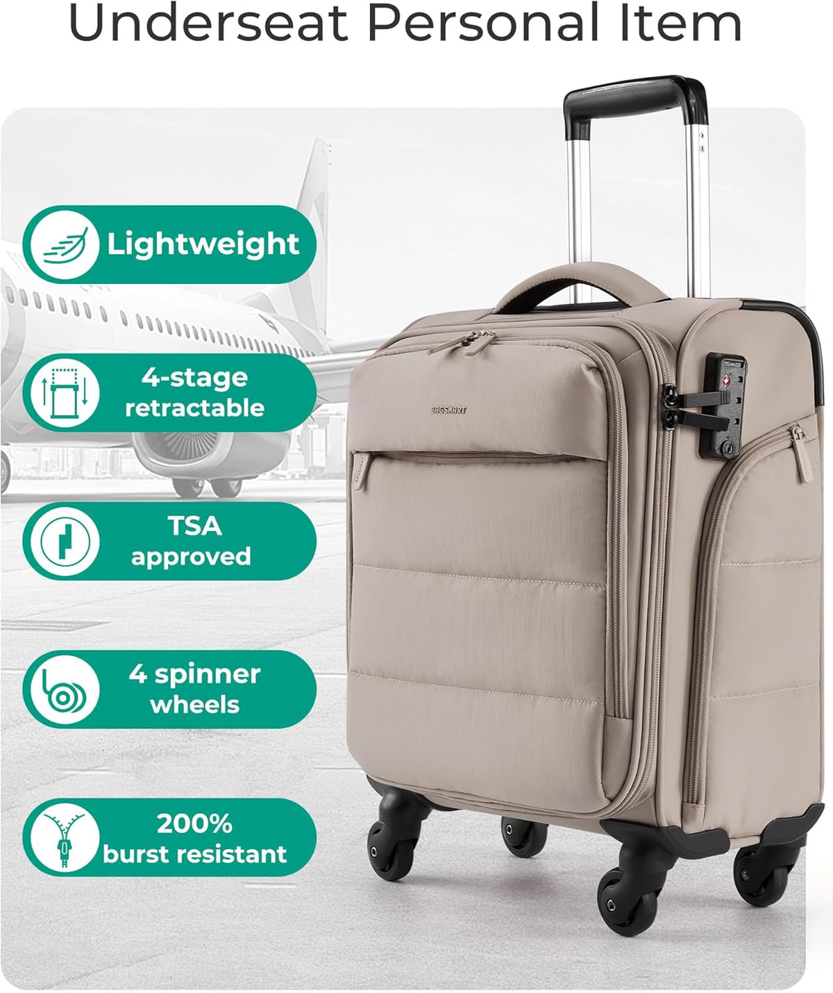 Underseat Carry on Luggage with Wheels, Soft Small Travel Luggage with PVC Wet/Dry Pockets, Lightweight Soft Personal Item Suitcase for Short Trip, Black