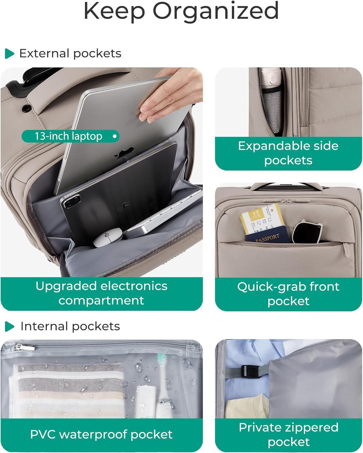 Underseat Carry on Luggage with Wheels, Soft Small Travel Luggage with PVC Wet/Dry Pockets, Lightweight Soft Personal Item Suitcase for Short Trip, Black