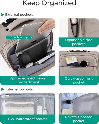 Underseat Carry on Luggage with Wheels, Soft Small Travel Luggage with PVC Wet/Dry Pockets, Lightweight Soft Personal Item Suitcase for Short Trip, Black