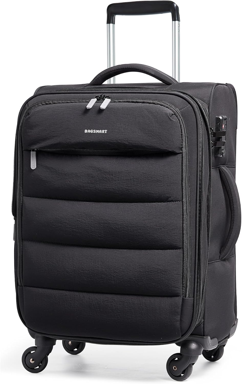 Underseat Carry on Luggage with Wheels, Soft Small Travel Luggage with PVC Wet/Dry Pockets, Lightweight Soft Personal Item Suitcase for Short Trip, Black