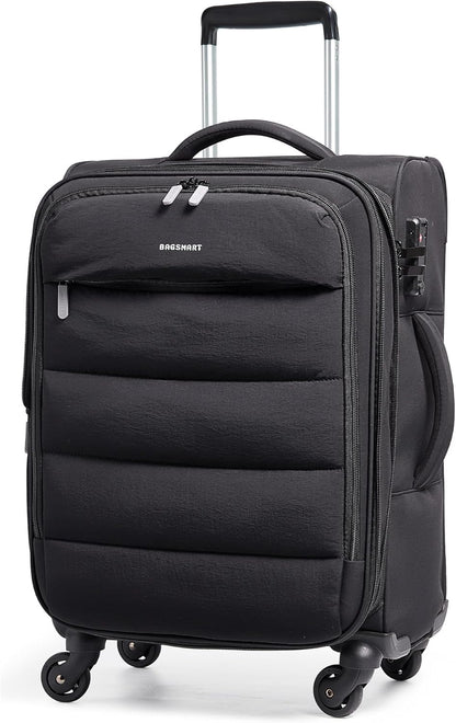 Underseat Carry on Luggage with Wheels, Soft Small Travel Luggage with PVC Wet/Dry Pockets, Lightweight Soft Personal Item Suitcase for Short Trip, Black