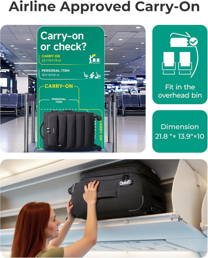 Underseat Carry on Luggage with Wheels, Soft Small Travel Luggage with PVC Wet/Dry Pockets, Lightweight Soft Personal Item Suitcase for Short Trip, Black