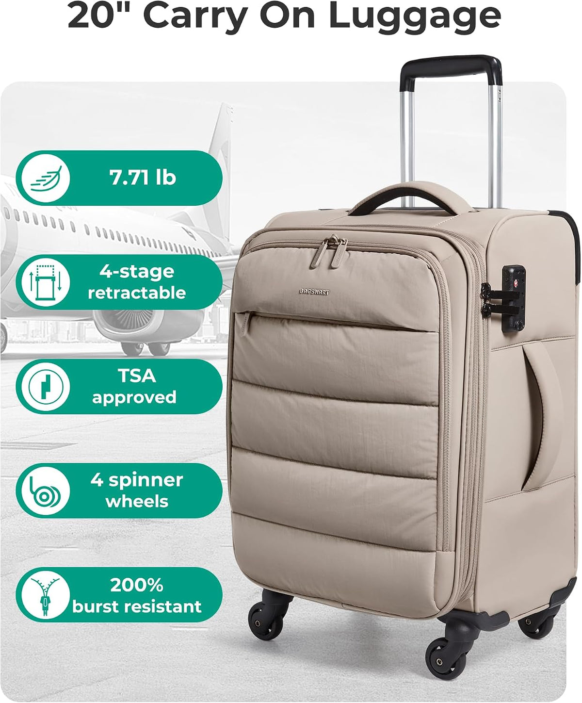 Underseat Carry on Luggage with Wheels, Soft Small Travel Luggage with PVC Wet/Dry Pockets, Lightweight Soft Personal Item Suitcase for Short Trip, Black