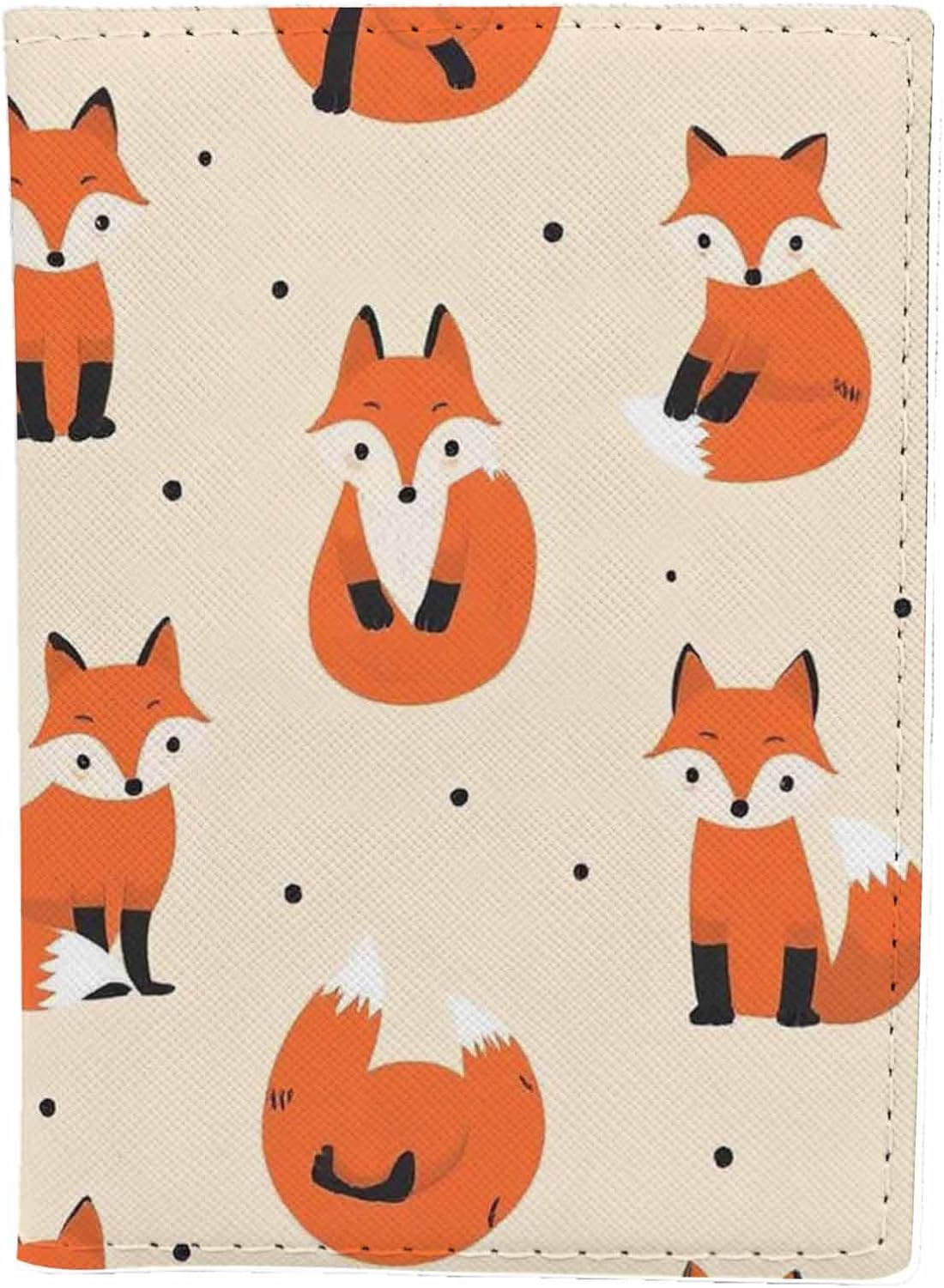 Foxes Passport Holder for Travel Cute Cartoon Animal PU Leather Passport Cover Wallet Cute Passport Card Holder for Women and Men