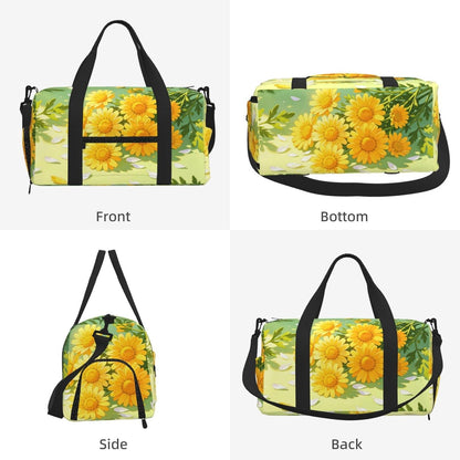 Yellow Daisy Pattern Duffel Bag with Shoe Compartment-Sports Gym Weekender for Men Women, Waterproof Travel Tote with Wet Pocket for Dirty Shoes