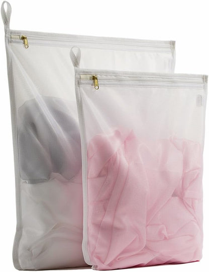 Delicates Laundry Bags, Bra Fine Mesh Wash Bag for Underwear, Lingerie, Bra, Pantyhose, Socks, Use YKK Zipper, Have Hanger Loops (White, 1 Large & 1 Medium)