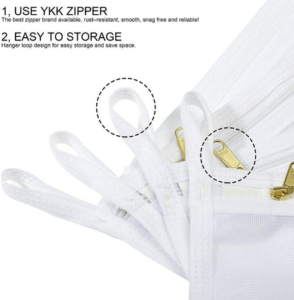 Delicates Laundry Bags, Bra Fine Mesh Wash Bag for Underwear, Lingerie, Bra, Pantyhose, Socks, Use YKK Zipper, Have Hanger Loops (White, 1 Large & 1 Medium)