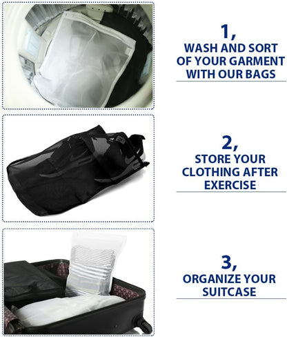 Delicates Laundry Bags, Bra Fine Mesh Wash Bag for Underwear, Lingerie, Bra, Pantyhose, Socks, Use YKK Zipper, Have Hanger Loops (White, 1 Large & 1 Medium)