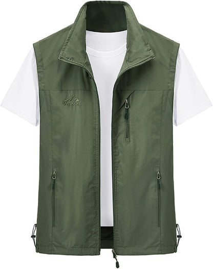 Men's Lightweight Softshell Sleeveless Golf Vest with Zipper Pockets for Travel Hiking Fishing Safari Outwear