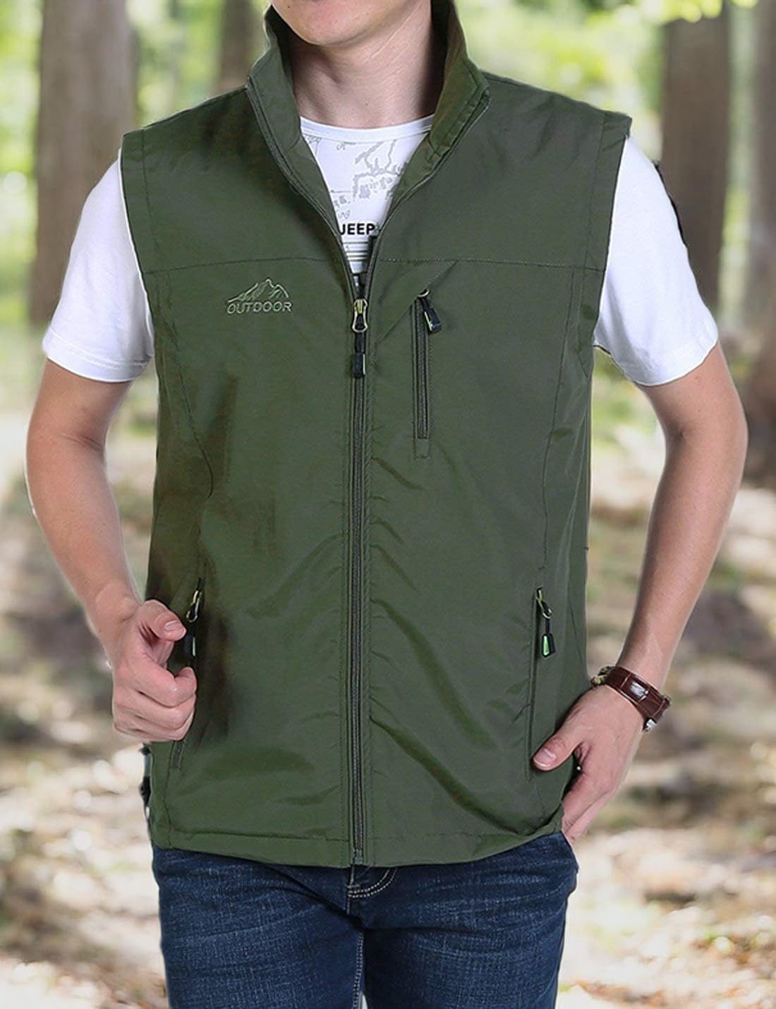 Men's Lightweight Softshell Sleeveless Golf Vest with Zipper Pockets for Travel Hiking Fishing Safari Outwear