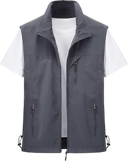 Men's Lightweight Softshell Sleeveless Golf Vest with Zipper Pockets for Travel Hiking Fishing Safari Outwear