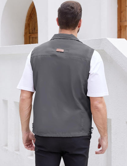 Men's Lightweight Softshell Sleeveless Golf Vest with Zipper Pockets for Travel Hiking Fishing Safari Outwear