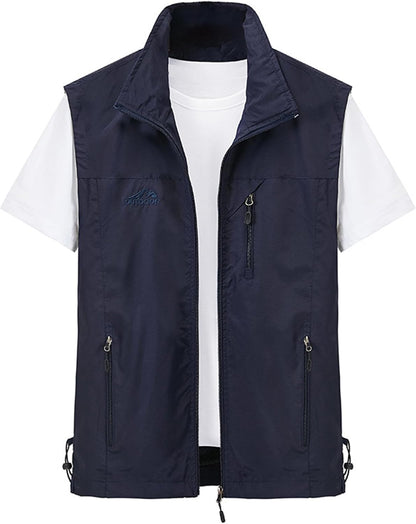 Men's Lightweight Softshell Sleeveless Golf Vest with Zipper Pockets for Travel Hiking Fishing Safari Outwear