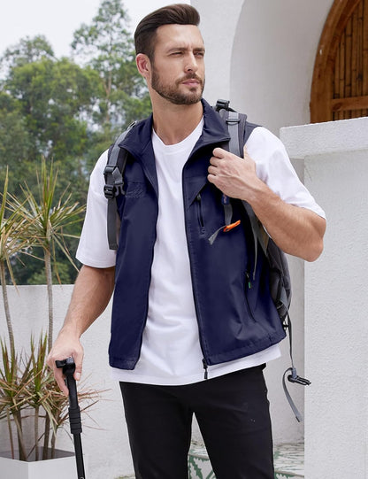 Men's Lightweight Softshell Sleeveless Golf Vest with Zipper Pockets for Travel Hiking Fishing Safari Outwear