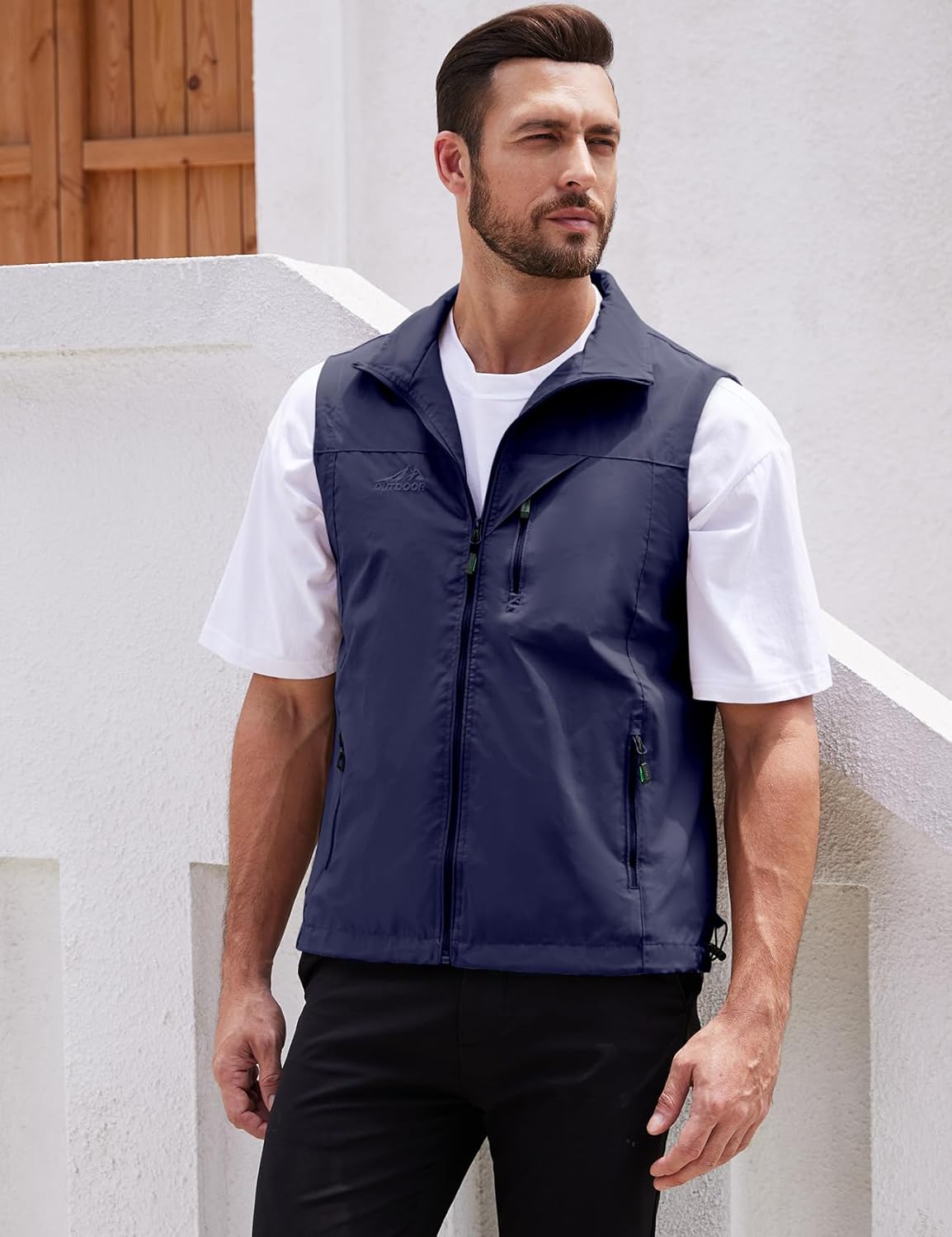 Men's Lightweight Softshell Sleeveless Golf Vest with Zipper Pockets for Travel Hiking Fishing Safari Outwear