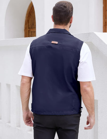 Men's Lightweight Softshell Sleeveless Golf Vest with Zipper Pockets for Travel Hiking Fishing Safari Outwear