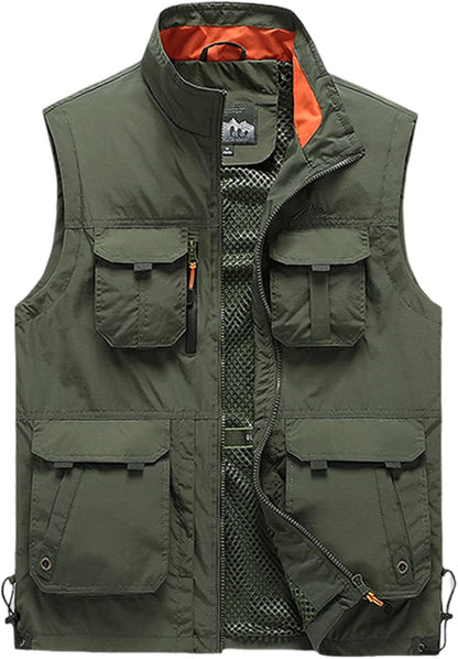 Men's Lightweight Softshell Sleeveless Golf Vest with Zipper Pockets for Travel Hiking Fishing Safari Outwear