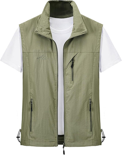 Men's Lightweight Softshell Sleeveless Golf Vest with Zipper Pockets for Travel Hiking Fishing Safari Outwear