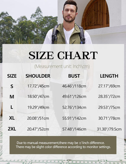 Men's Lightweight Softshell Sleeveless Golf Vest with Zipper Pockets for Travel Hiking Fishing Safari Outwear