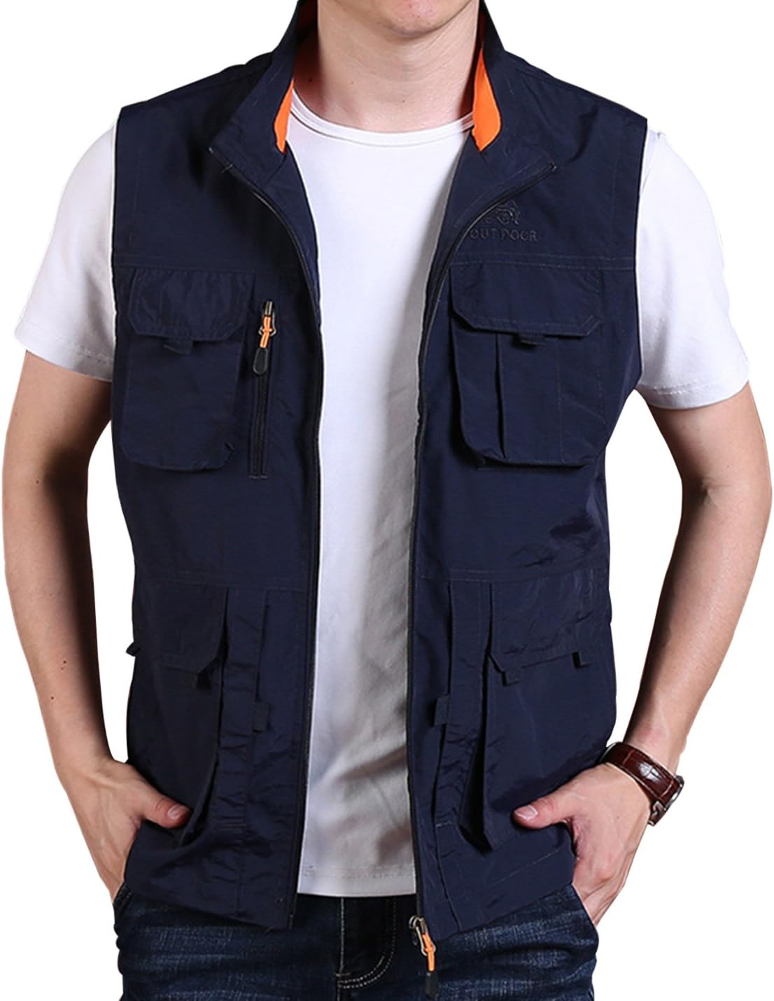 Men's Lightweight Softshell Sleeveless Golf Vest with Zipper Pockets for Travel Hiking Fishing Safari Outwear