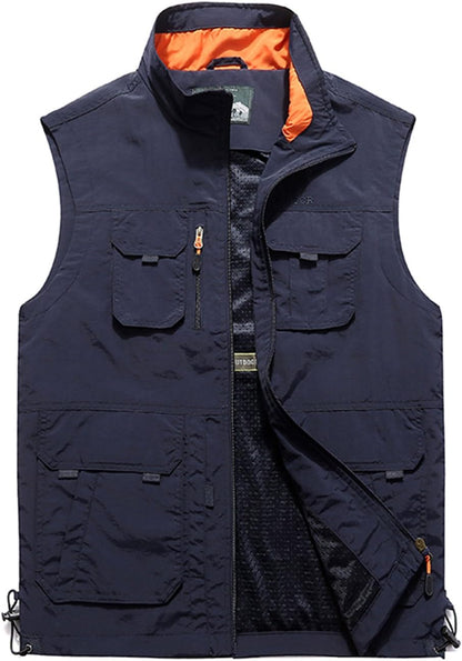 Men's Lightweight Softshell Sleeveless Golf Vest with Zipper Pockets for Travel Hiking Fishing Safari Outwear