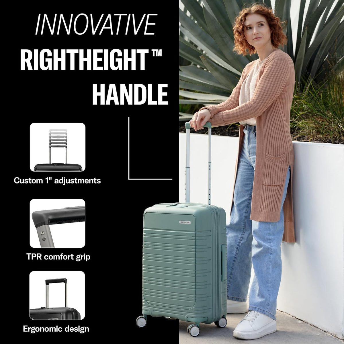 Elevation Plus - Carry-On Hardside Luggage with QuickEntry™ Front Compartment - Scratch Resistant Polypropylene Shell, AirTag Holder, TSA Lock, Airline Approved- Cypress Green