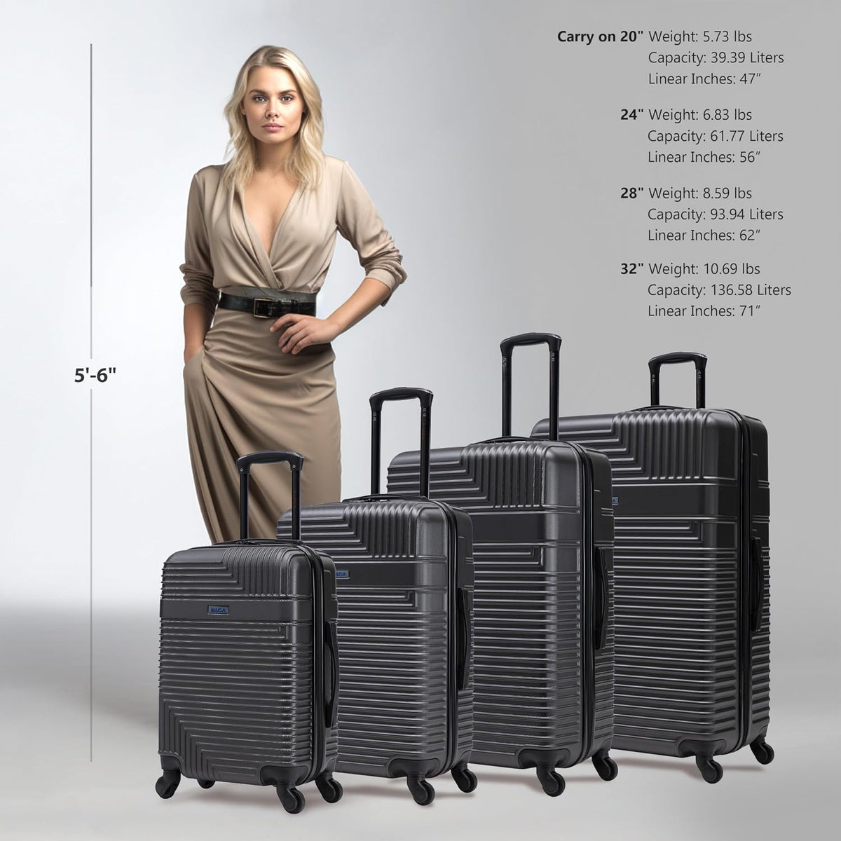 RESILIENCE Luggage with Spinner Wheels | Durable Lightweight Hardshell Spacious Travel Bag with Handle and Trolley | 20-Inch Carry On Small Luggage | Charcoal