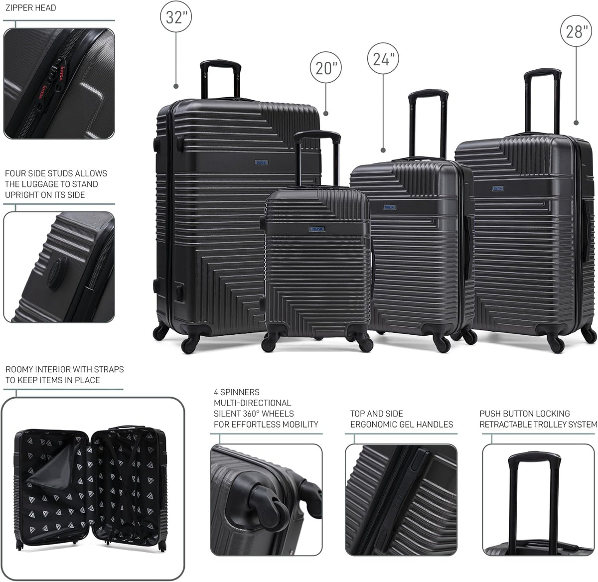 RESILIENCE Luggage with Spinner Wheels | Durable Lightweight Hardshell Spacious Travel Bag with Handle and Trolley | 20-Inch Carry On Small Luggage | Charcoal