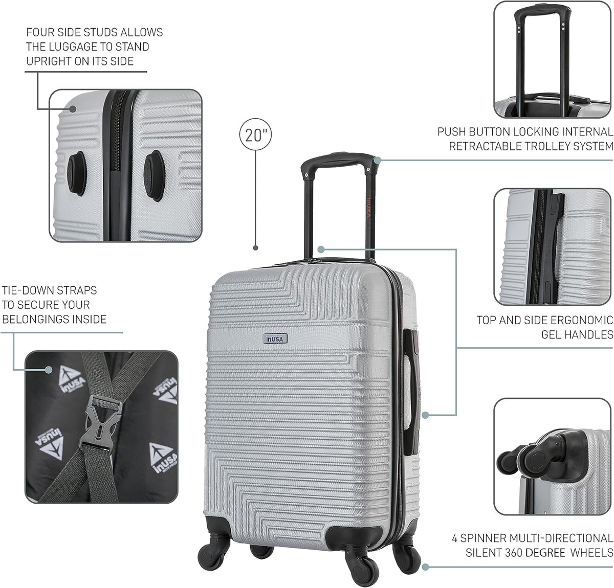 RESILIENCE Luggage with Spinner Wheels | Durable Lightweight Hardshell Spacious Travel Bag with Handle and Trolley | 20-Inch Carry On Small Luggage | Charcoal
