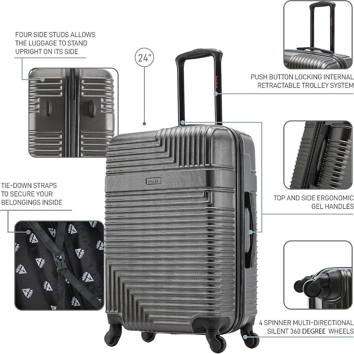 RESILIENCE Luggage with Spinner Wheels | Durable Lightweight Hardshell Spacious Travel Bag with Handle and Trolley | 20-Inch Carry On Small Luggage | Charcoal