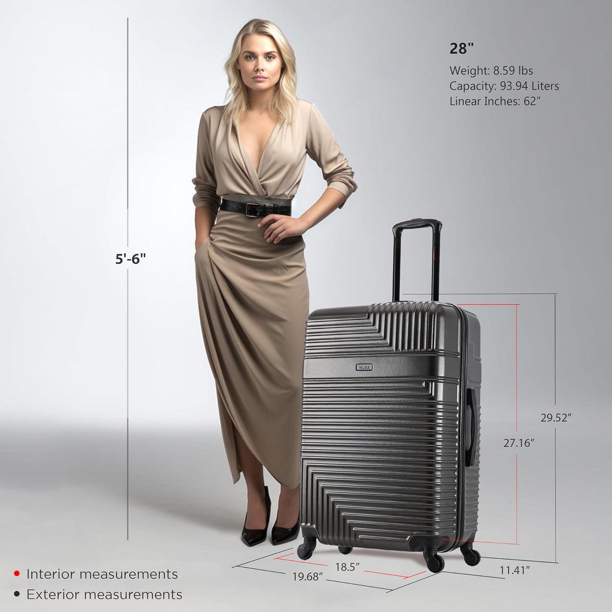 RESILIENCE Luggage with Spinner Wheels | Durable Lightweight Hardshell Spacious Travel Bag with Handle and Trolley | 20-Inch Carry On Small Luggage | Charcoal