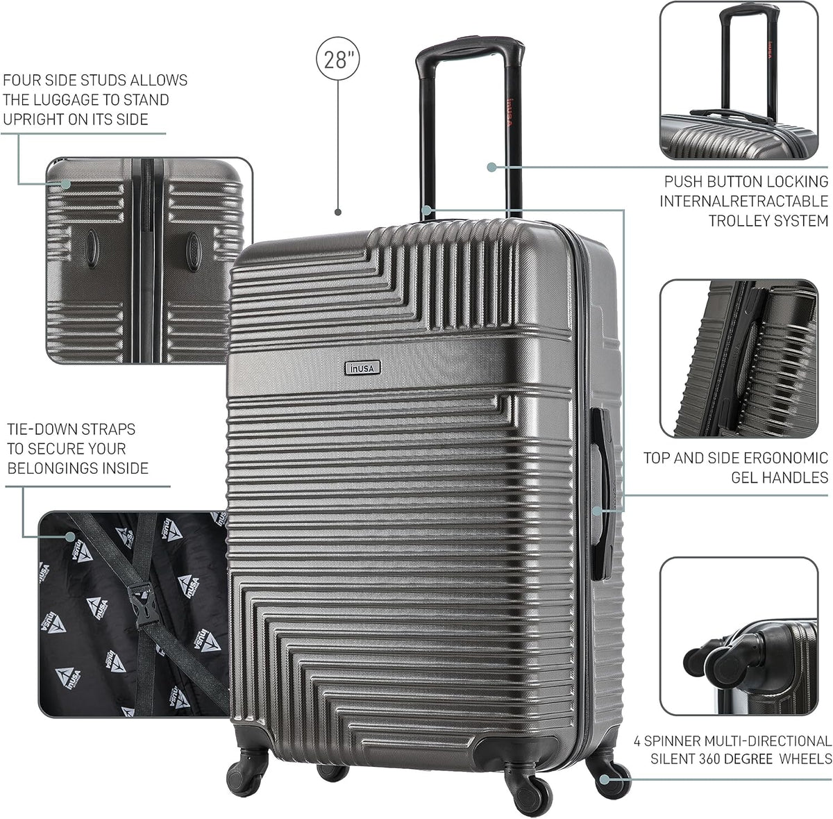 RESILIENCE Luggage with Spinner Wheels | Durable Lightweight Hardshell Spacious Travel Bag with Handle and Trolley | 20-Inch Carry On Small Luggage | Charcoal