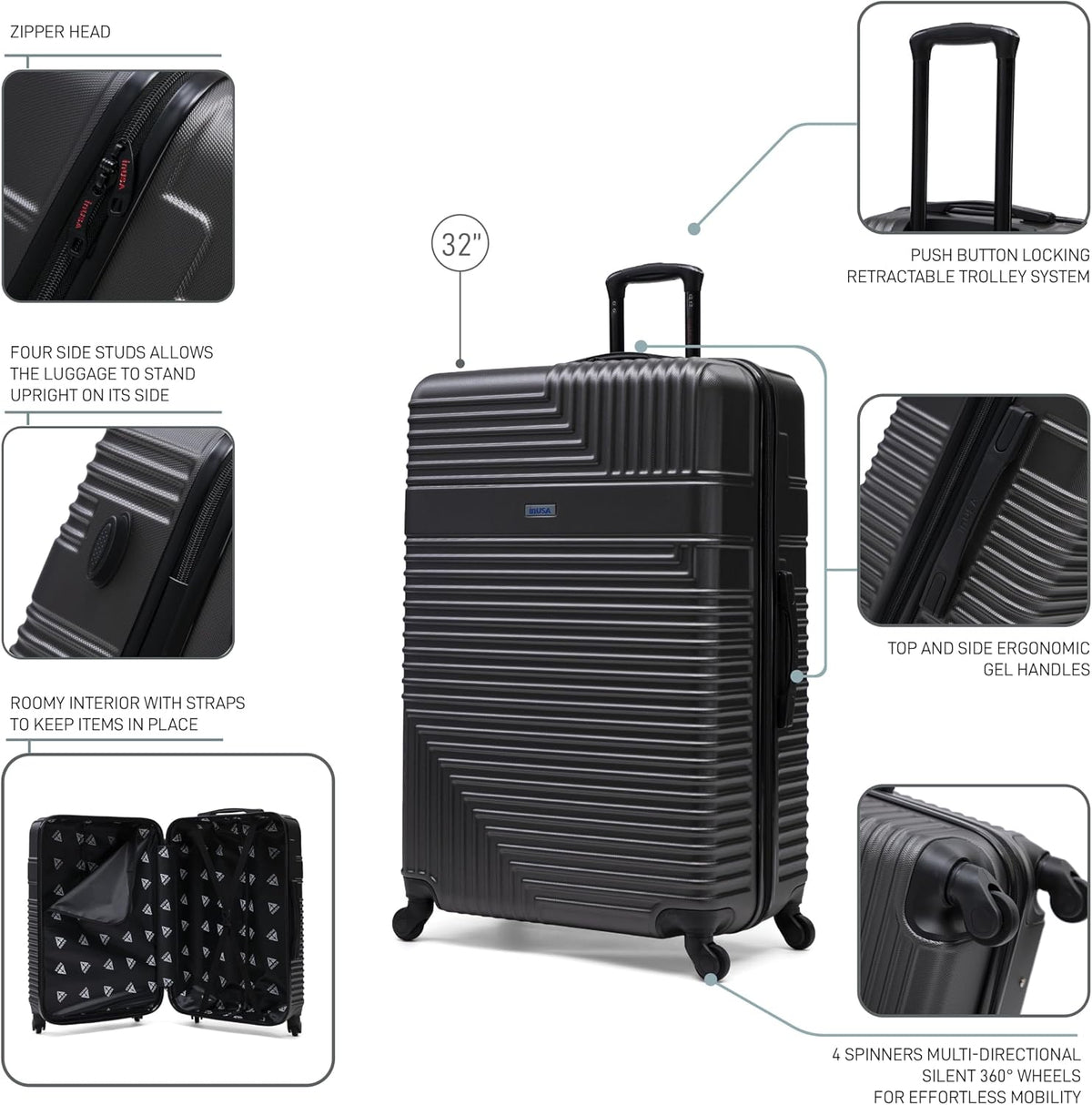 RESILIENCE Luggage with Spinner Wheels | Durable Lightweight Hardshell Spacious Travel Bag with Handle and Trolley | 20-Inch Carry On Small Luggage | Charcoal