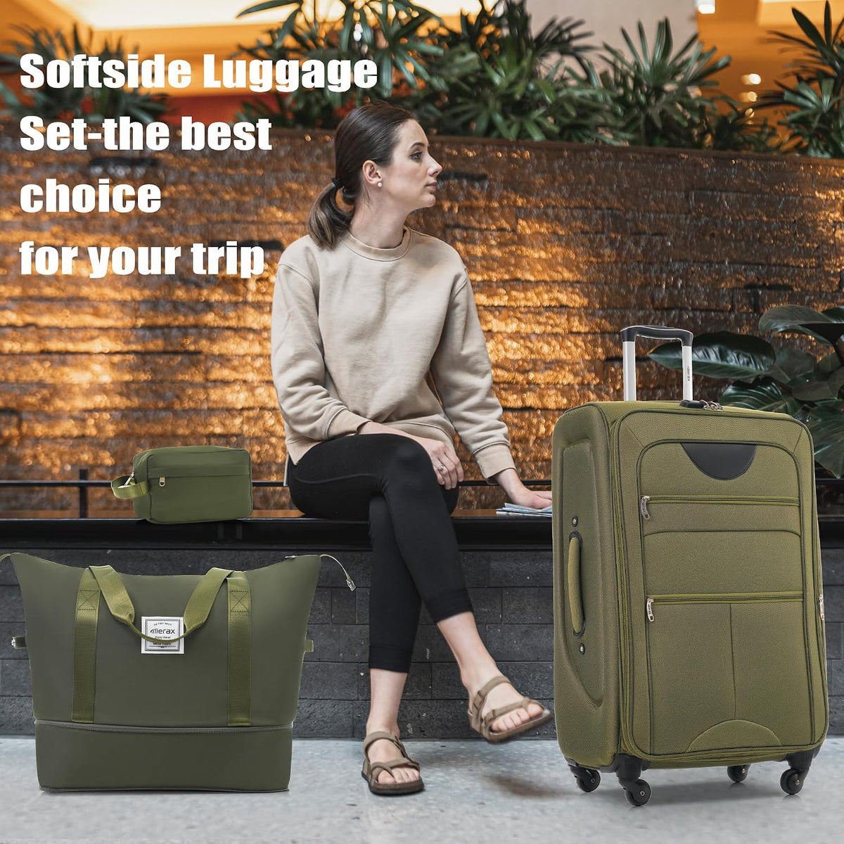 Softside Luggage Set, Travel Suitcase Expandable Lightweight 3 Piece | Luggage Sets with Spinner Wheels 22" 26" 30" Suitcase with TSA Lock (Blue Green)