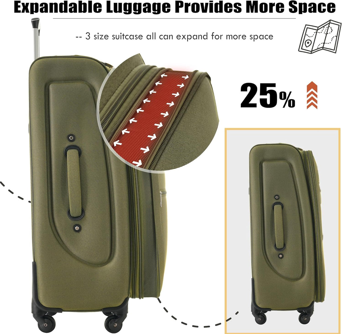 Softside Luggage Set, Travel Suitcase Expandable Lightweight 3 Piece | Luggage Sets with Spinner Wheels 22" 26" 30" Suitcase with TSA Lock (Blue Green)