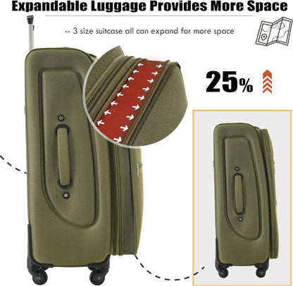 Softside Luggage Set, Travel Suitcase Expandable Lightweight 3 Piece | Luggage Sets with Spinner Wheels 22" 26" 30" Suitcase with TSA Lock (Blue Green)