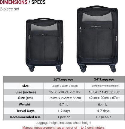 Softside Luggage Set, Travel Suitcase Expandable Lightweight 3 Piece | Luggage Sets with Spinner Wheels 22" 26" 30" Suitcase with TSA Lock (Blue Green)