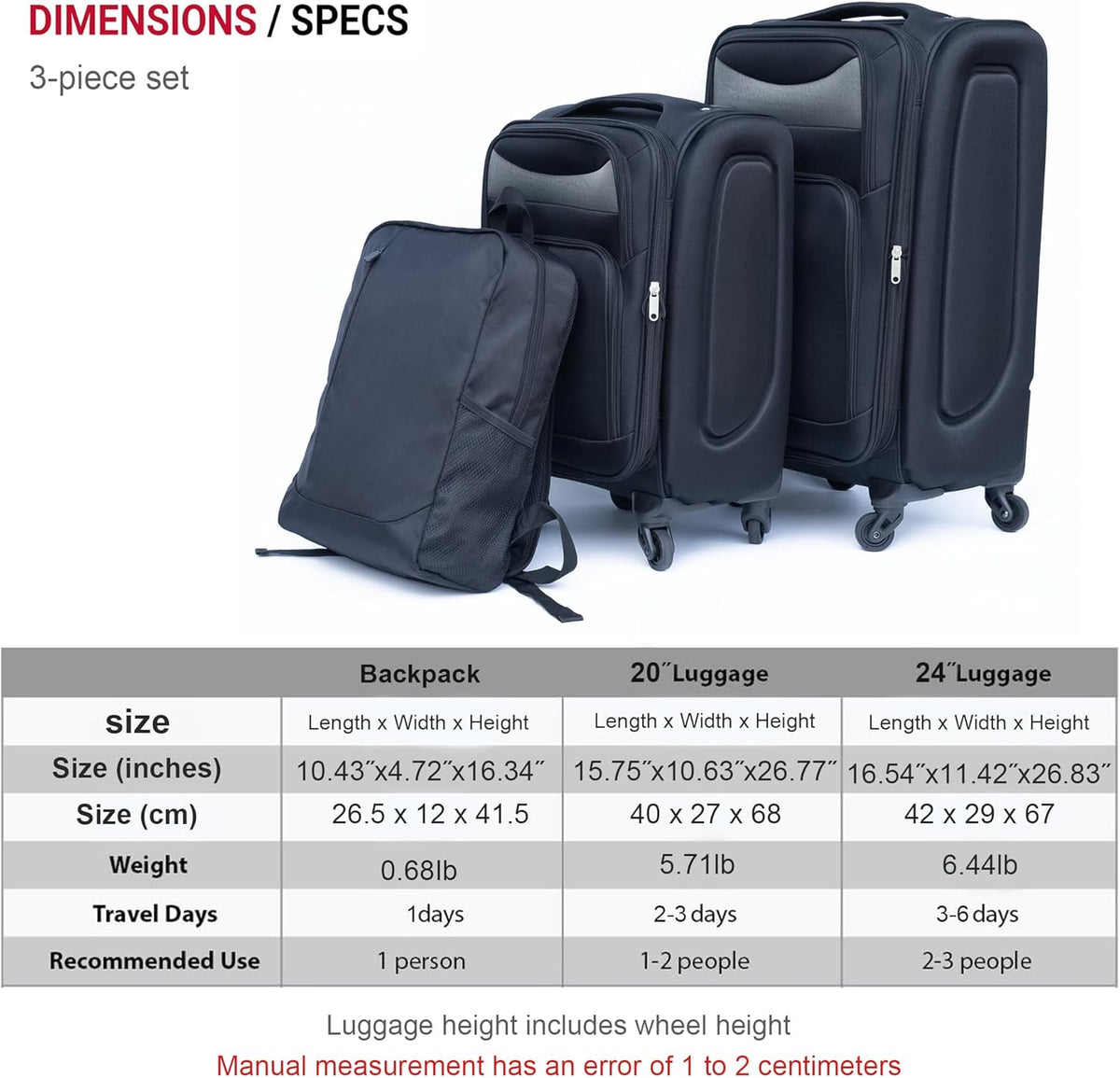 Softside Luggage Set, Travel Suitcase Expandable Lightweight 3 Piece | Luggage Sets with Spinner Wheels 22" 26" 30" Suitcase with TSA Lock (Blue Green)